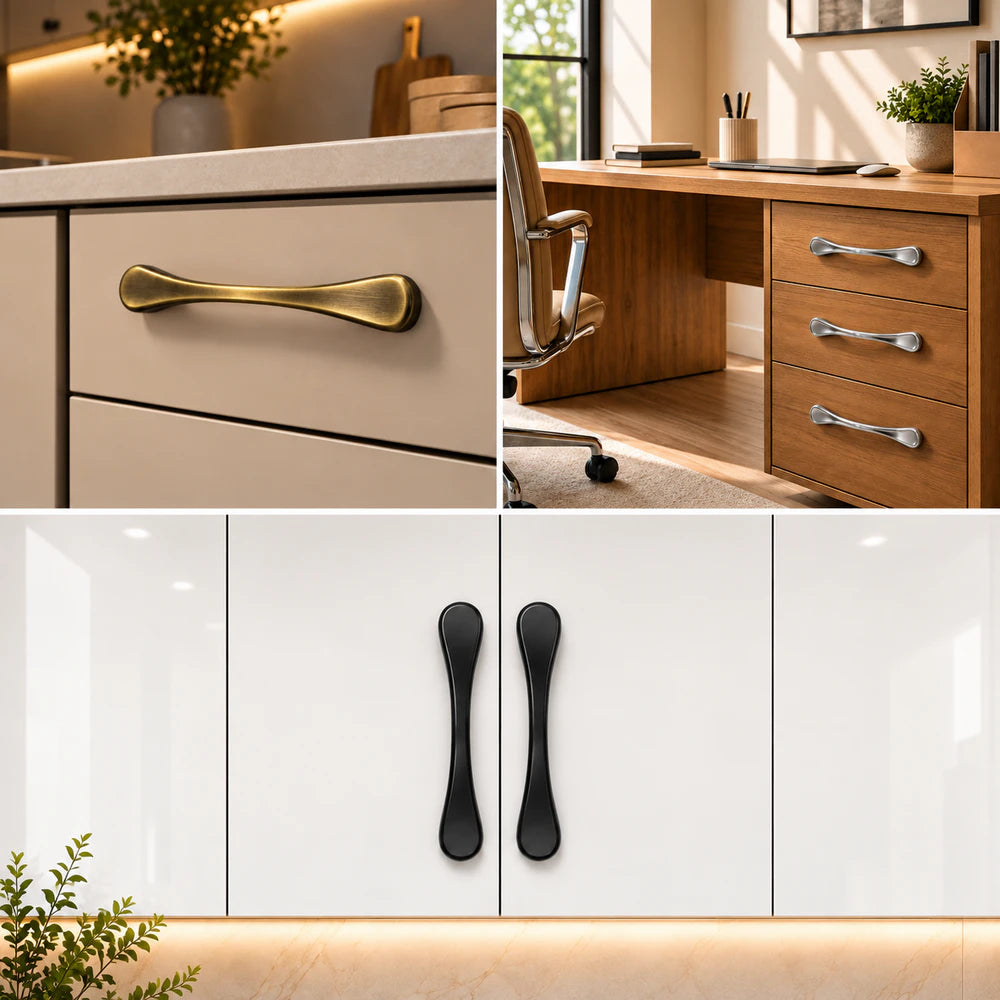 Zinc Cabinet Handle, Finish Black Matt, Brass Antique & CP (CH548)