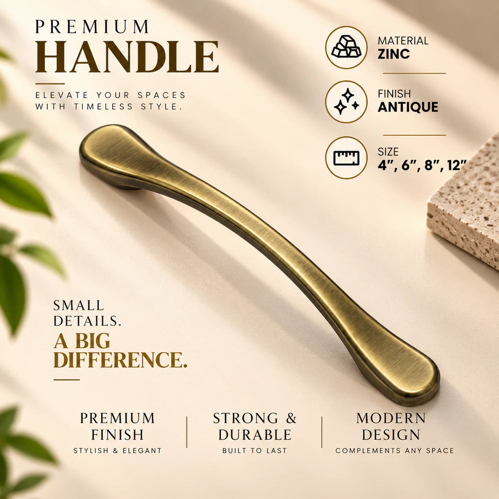 Zinc Cabinet Handle, Finish Black Matt, Brass Antique & CP (CH548)
