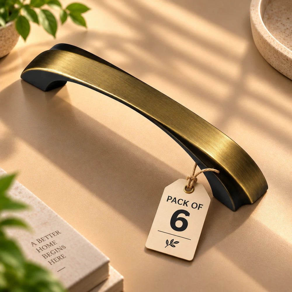 Zinc Cabinet Handle, Finish Black Matt, Brass Antique & CP (6 Pack) (CH550)