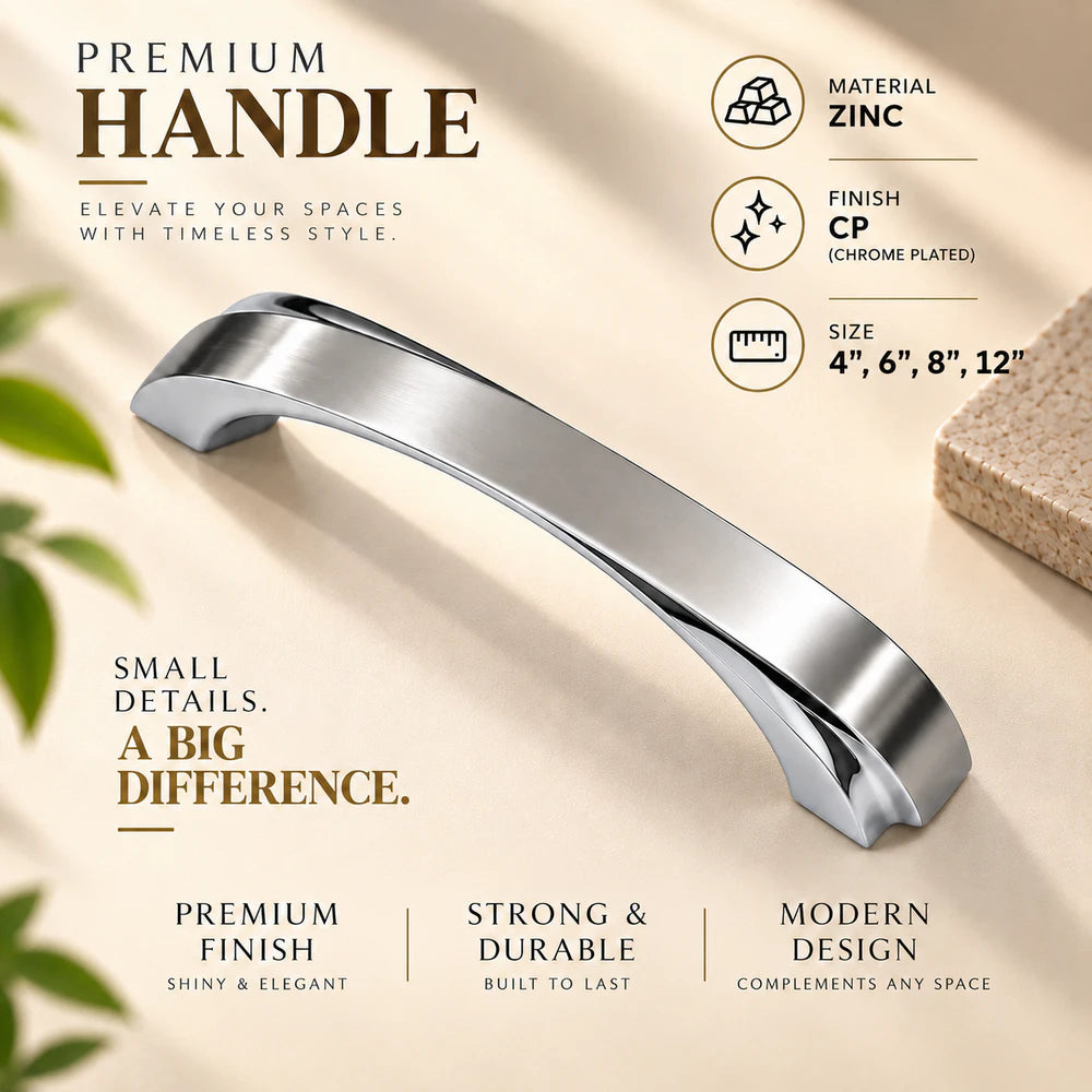 Zinc Cabinet Handle, Finish Black Matt, Brass Antique & CP (6 Pack) (CH550)