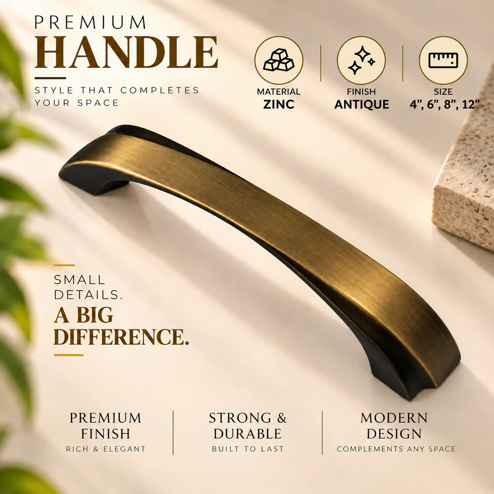 Zinc Cabinet Handle, Finish Black Matt, Brass Antique & CP (6 Pack) (CH550)