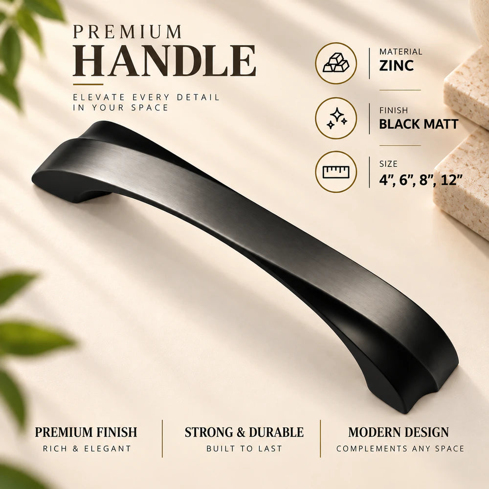 Zinc Cabinet Handle, Finish Black Matt, Brass Antique & CP (6 Pack) (CH550)