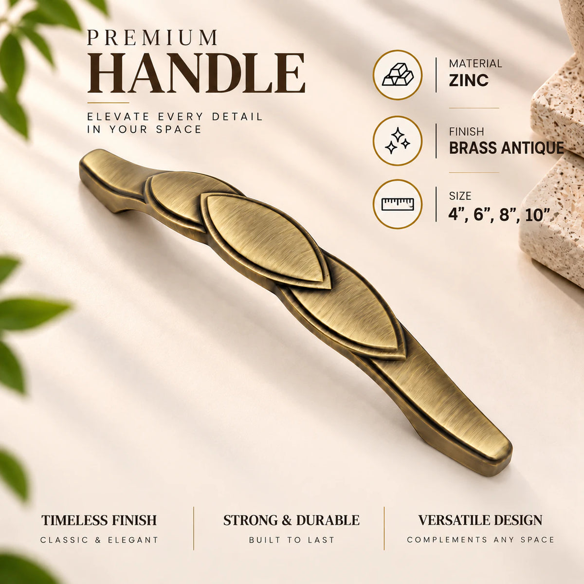 Zinc Cabinet Handle, Finish Brass Antique (6 Pack) (CH225)