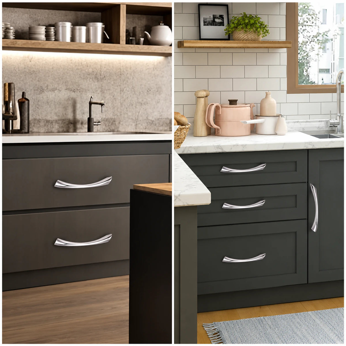 Zinc Cabinet Handle, Finish Silver Satin & CP (6 Pack) (CH212)