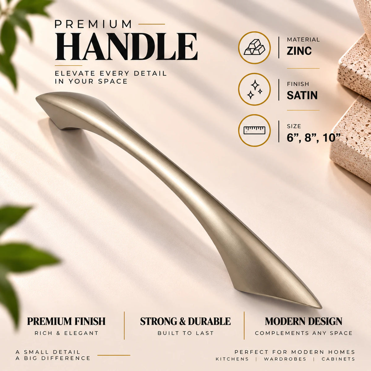 Zinc Cabinet Handle, Finish Silver Satin & CP (6 Pack) (CH212)