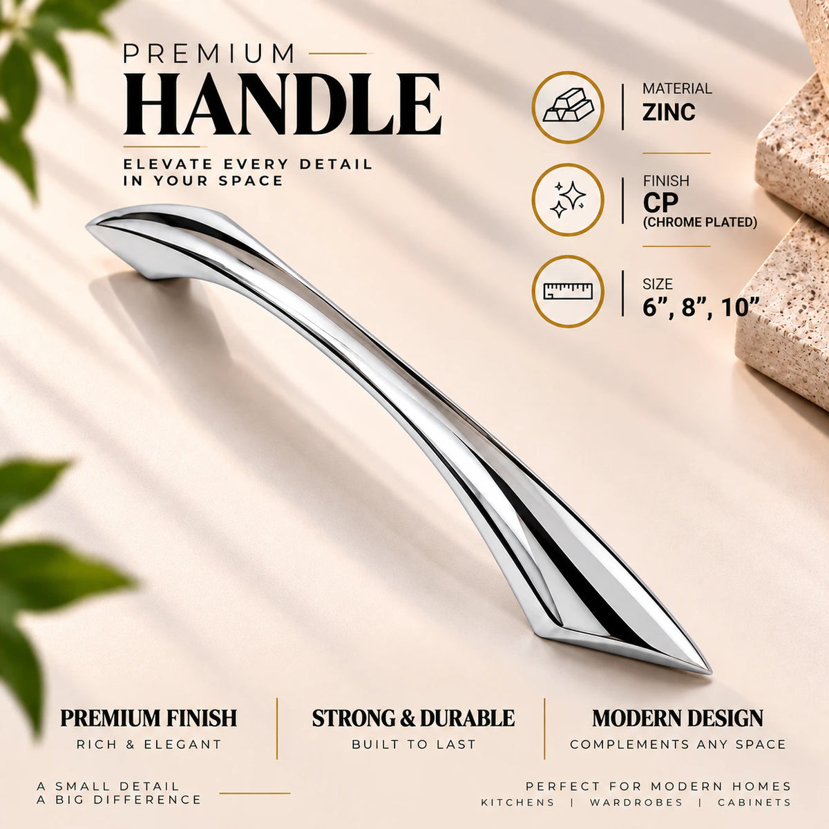 Zinc Cabinet Handle, Finish Silver Satin & CP (6 Pack) (CH212)