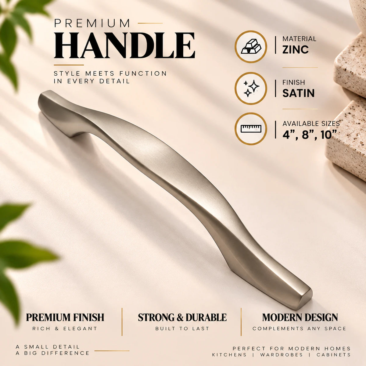 Zinc Cabinet Handle, Finish Silver Satin & CP (6 Pack) (CH218)