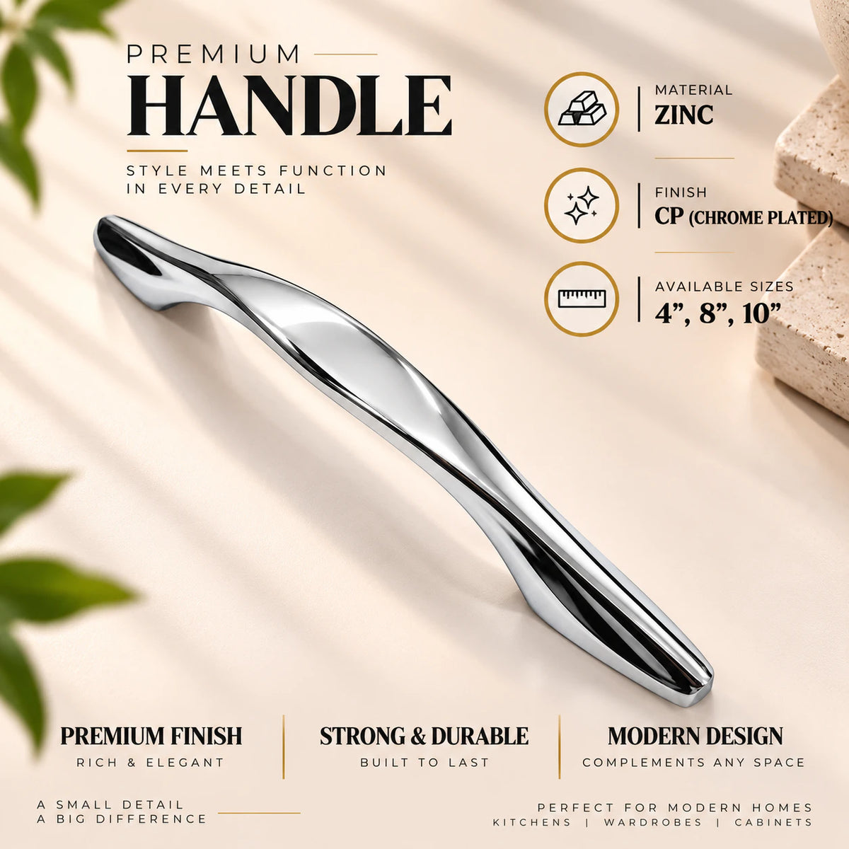 Zinc Cabinet Handle, Finish Silver Satin & CP (6 Pack) (CH218)