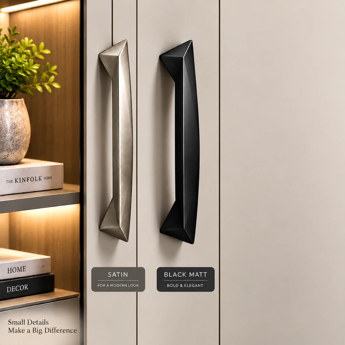 Zinc Cabinet Handle, Finish Silver Satin & Satin Black (6 Pack) (CH223)