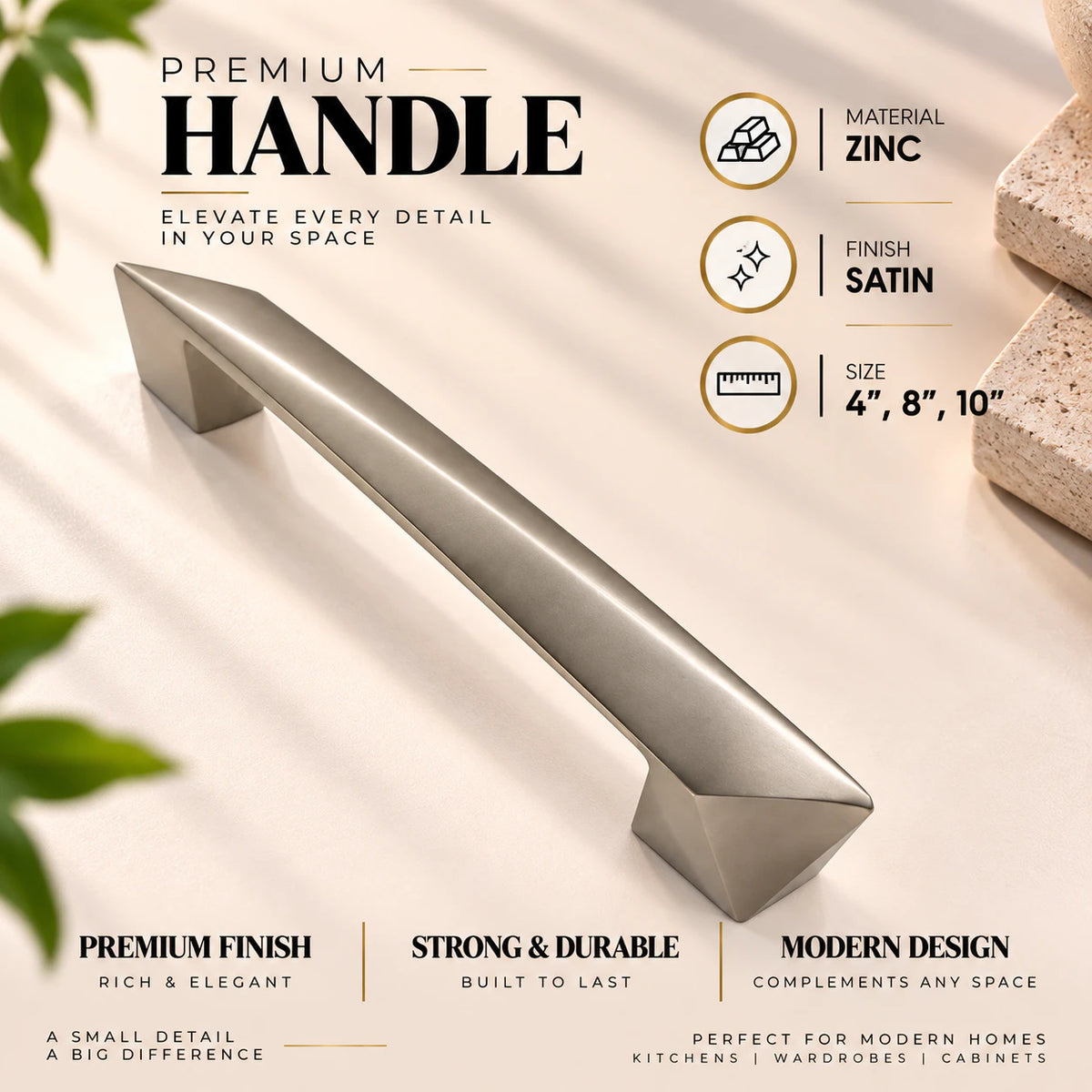 Zinc Cabinet Handle, Finish Silver Satin & Satin Black (6 Pack) (CH223)
