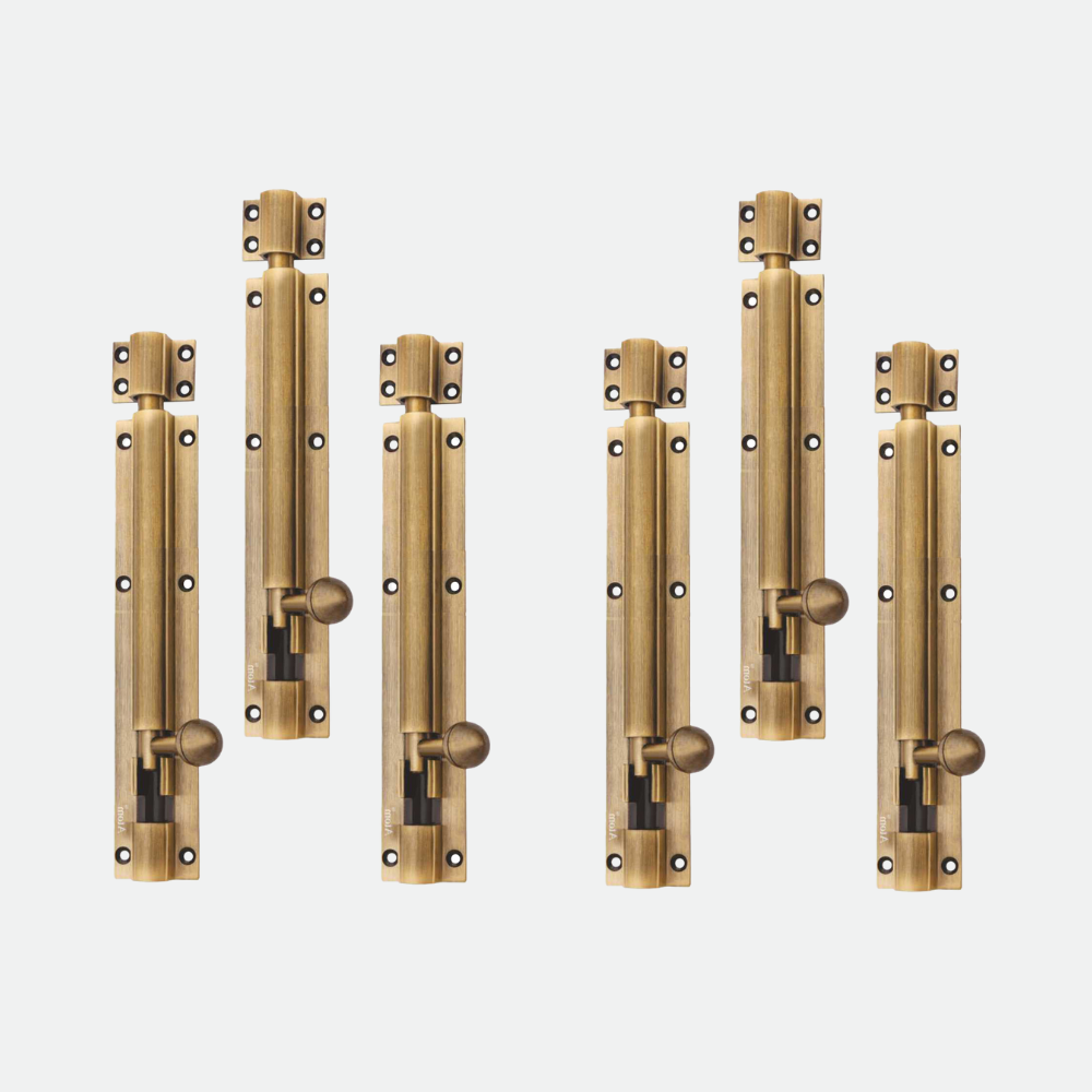 Aluminium Tower Bolt and Steel Rod, Brass Antique Finish (TB001) (6Pcs)