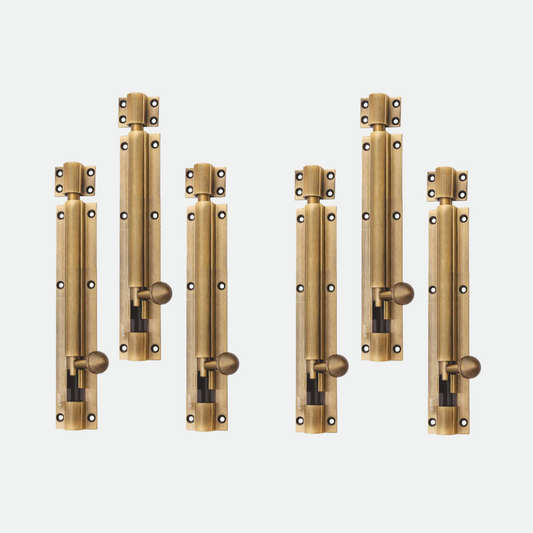 Aluminium Tower Bolt and Steel Rod, Brass Antique Finish (TB001) (6Pcs)