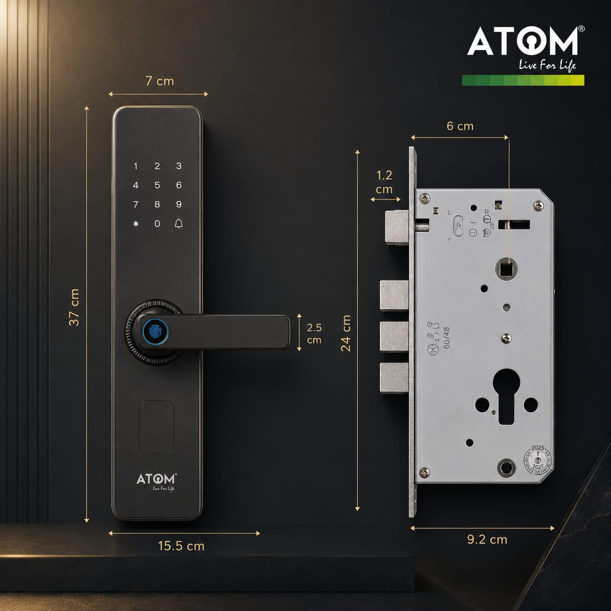 Atom Smart Finger Print Door Lock – 6-Way Keyless Entry with Fingerprint, Password, RFID & App Control