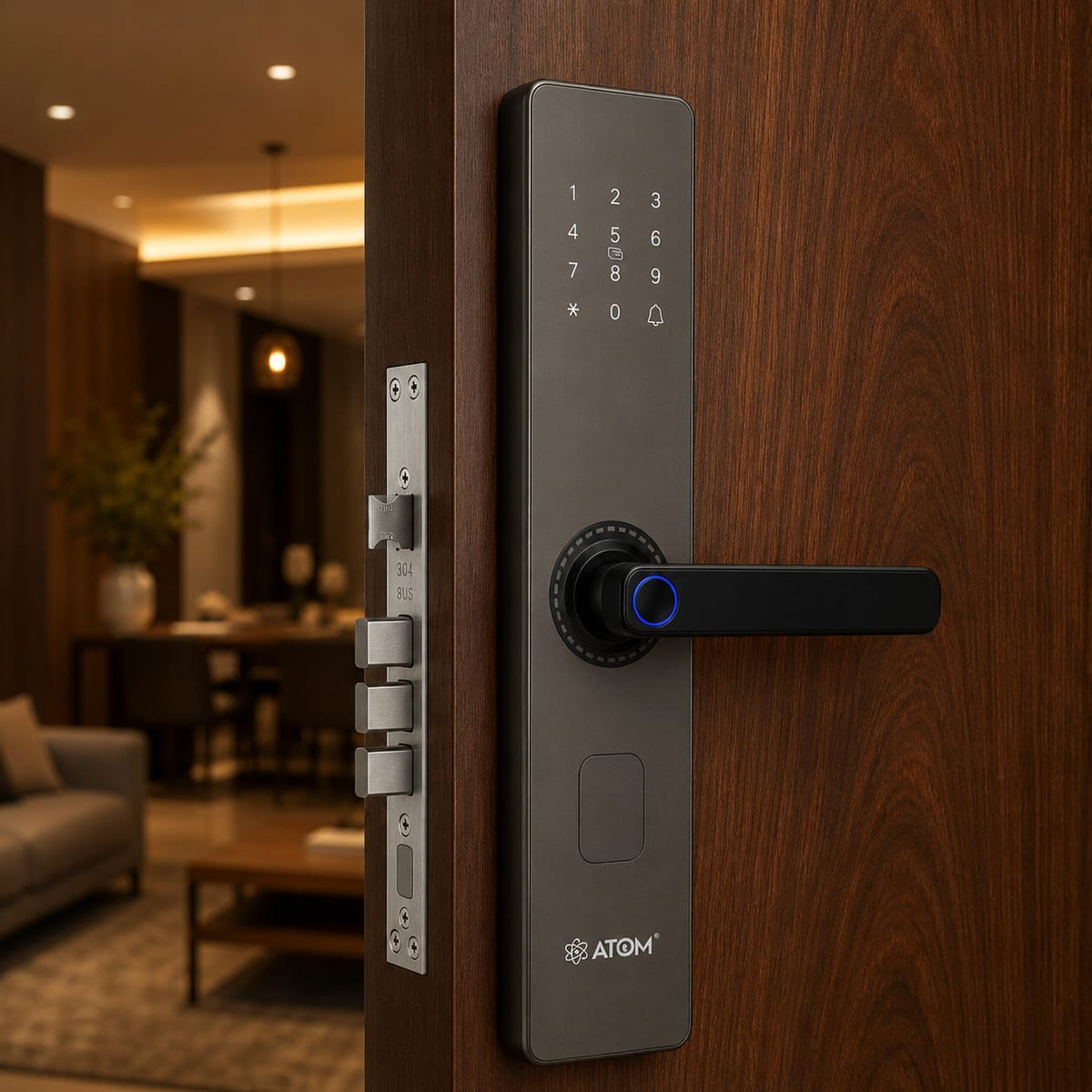 Atom Smart Finger Print Door Lock – 6-Way Keyless Entry with Fingerprint, Password, RFID & App Control