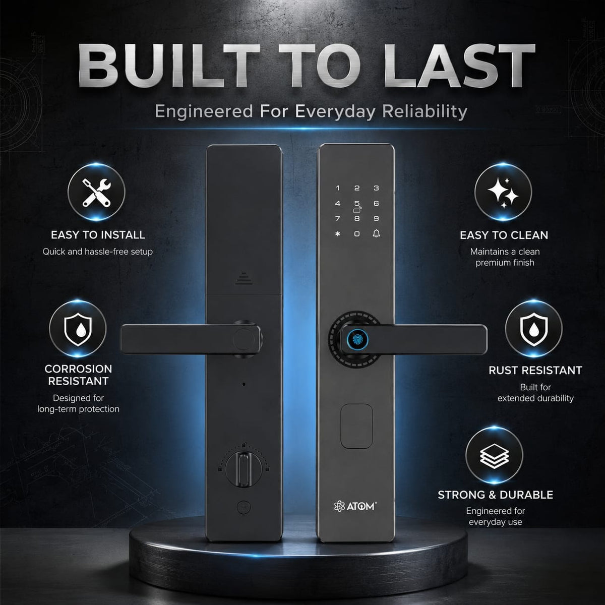 Atom Smart Finger Print Door Lock – 6-Way Keyless Entry with Fingerprint, Password, RFID & App Control