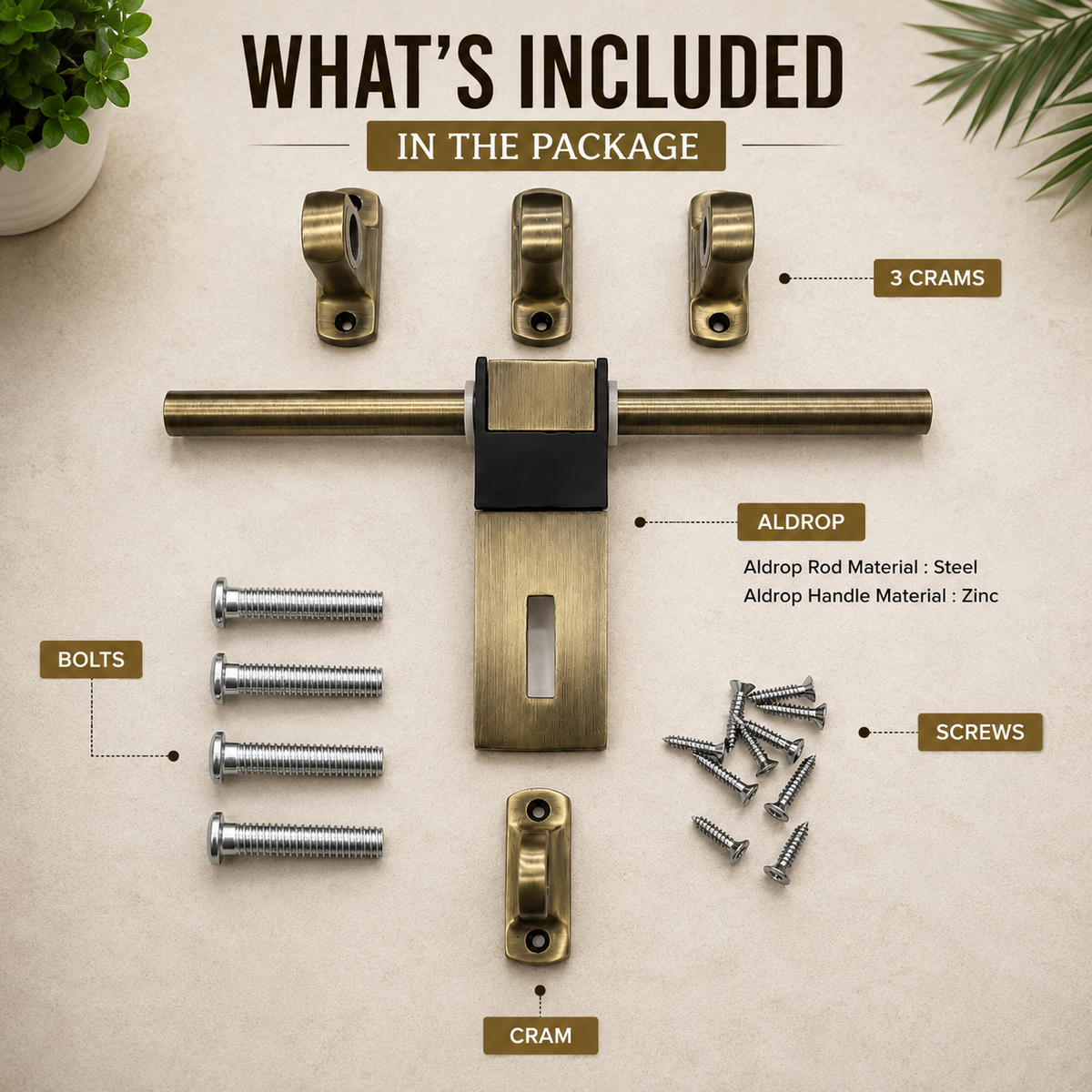 Atom Zinc Aldrop | Brass Antique, Copper Antique & CPSS Finish | For Doors, Main Door, Home door, Bathroom door, kitchen Door, Living Room, bedroom, AD-WZA005