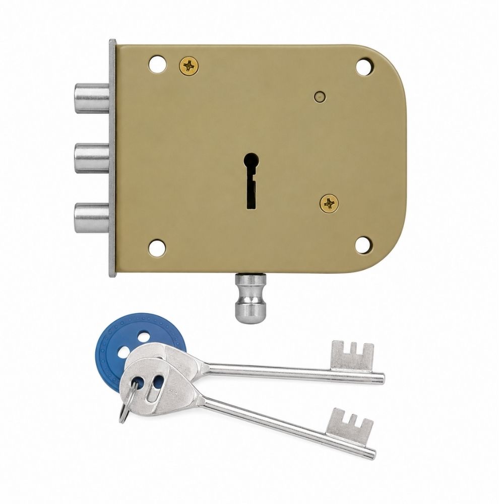 Atom Steel, Brass & Iron material Door lock | Silver Satin Finish | 2 Keys |  Lock for Double Door, Door, Main door, home door, Bedroom, Living Room, WDL-3