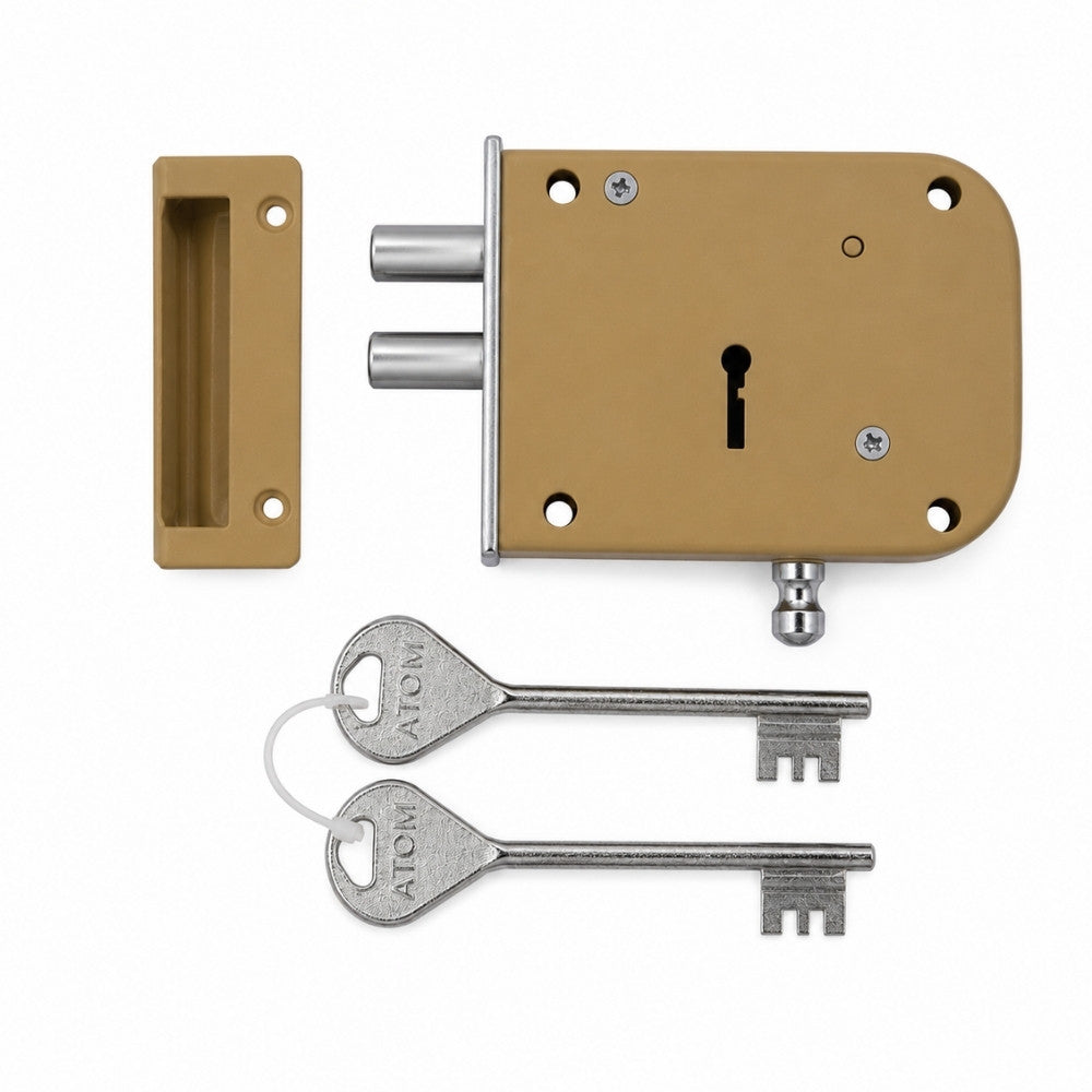 Atom Steel, Brass & Iron material Door lock | Silver Satin Finish | 2 Keys |  Lock for Double Door, Door, Main door, home door, Bedroom, Living Room, WDL-3