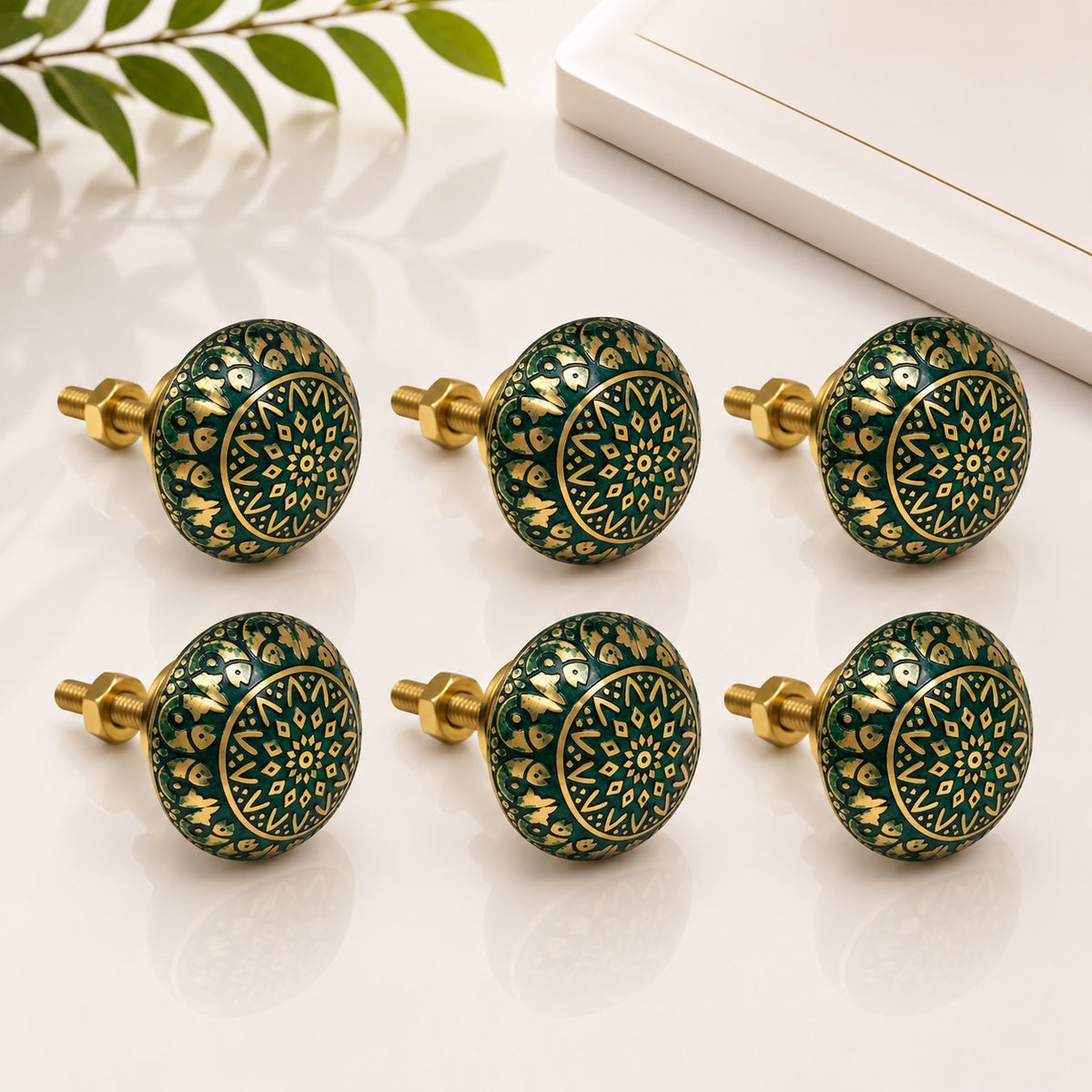 Brass Cabinet Knobs, Finish Green Gold (1.45 Inches) (BK-Lavender-GG) | Pack of 6