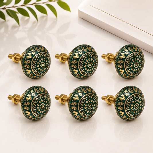 Brass Cabinet Knobs, Finish Green Gold (1.45 Inches) (BK-Lavender-GG) | Pack of 6