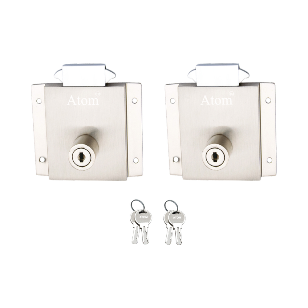 Zinc Door lock, Silver Satin Finish (2 Keys)