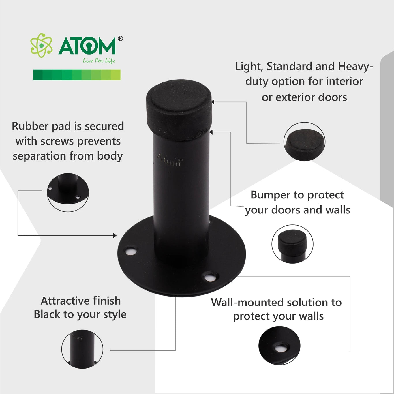 Door Silencer | Premium Door Stopper in SS, Antique, Black & Rose Gold (Pack of 4)