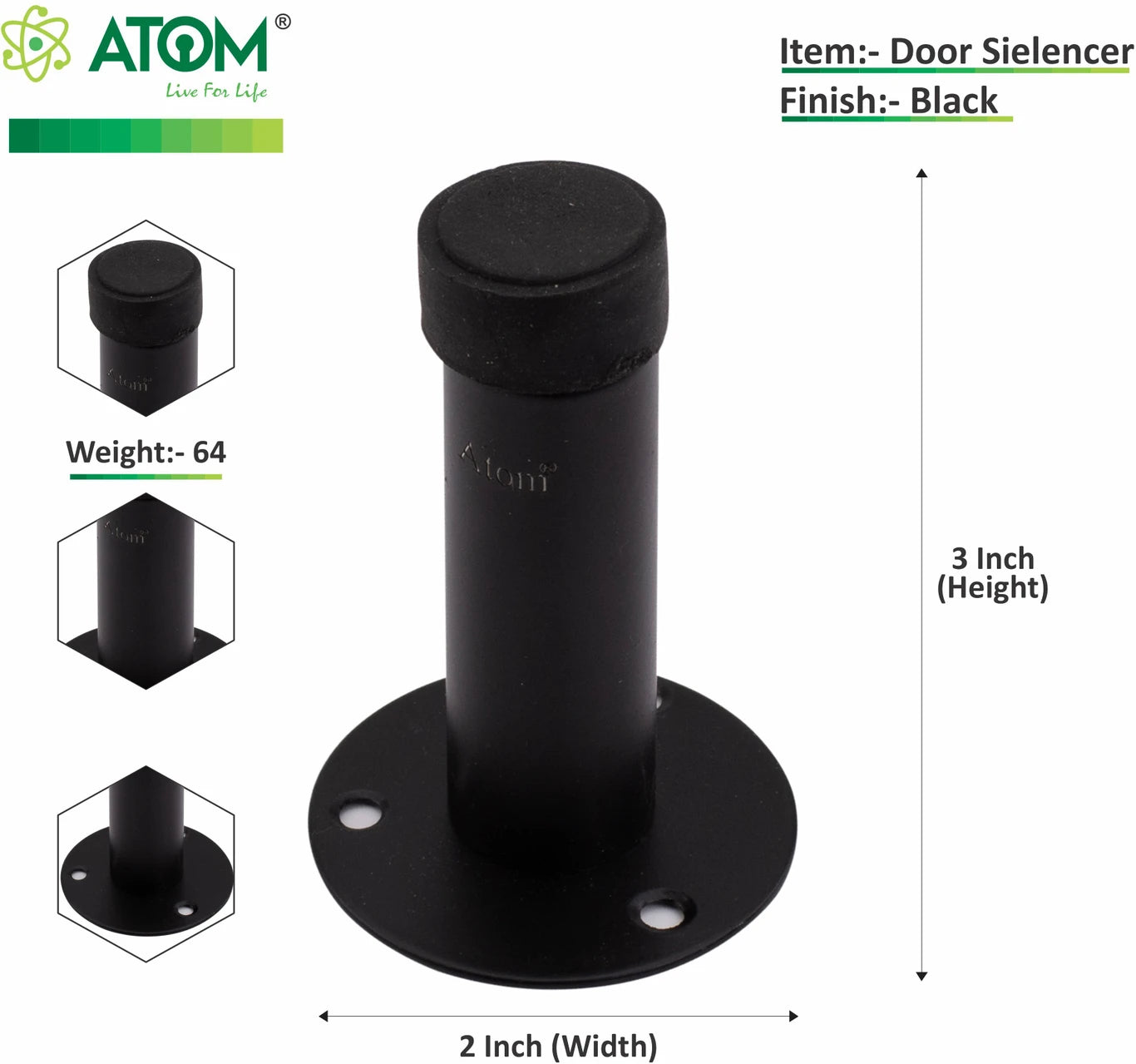 Door Silencer | Premium Door Stopper in SS, Antique, Black & Rose Gold (Pack of 4)