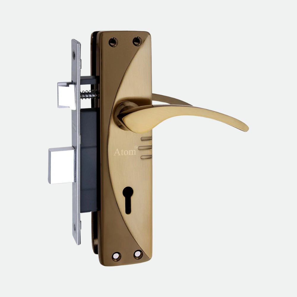Iron Mortise Door Handle Set with Lock Body, Black Silver Finish, Brass Antique, Black Gold & CP Matt (3 Keys) (6 Lever Double Stage) (1003-KY)