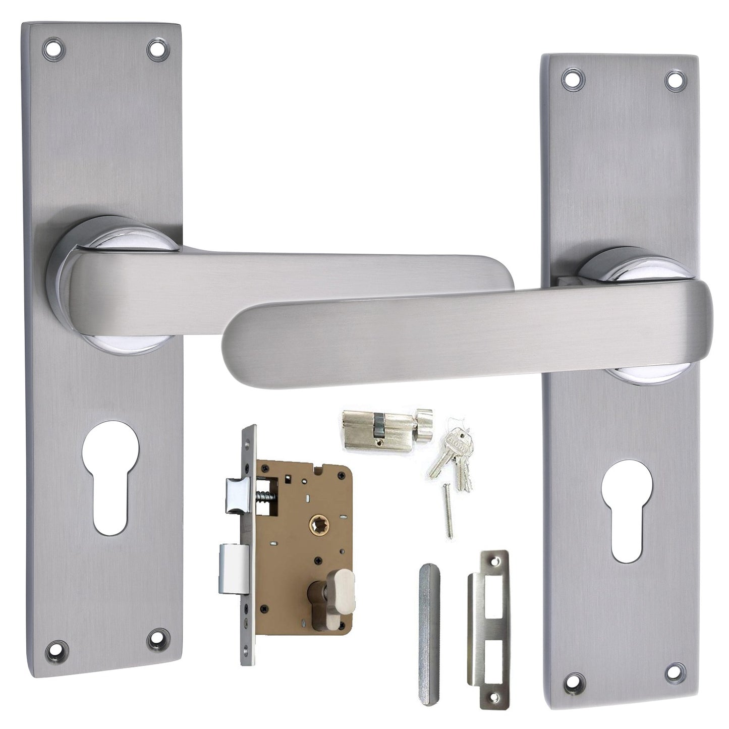 Heavy Duty Zinc Mortise Door Lock, Silver Satin Finish (8 inch) (O-35)