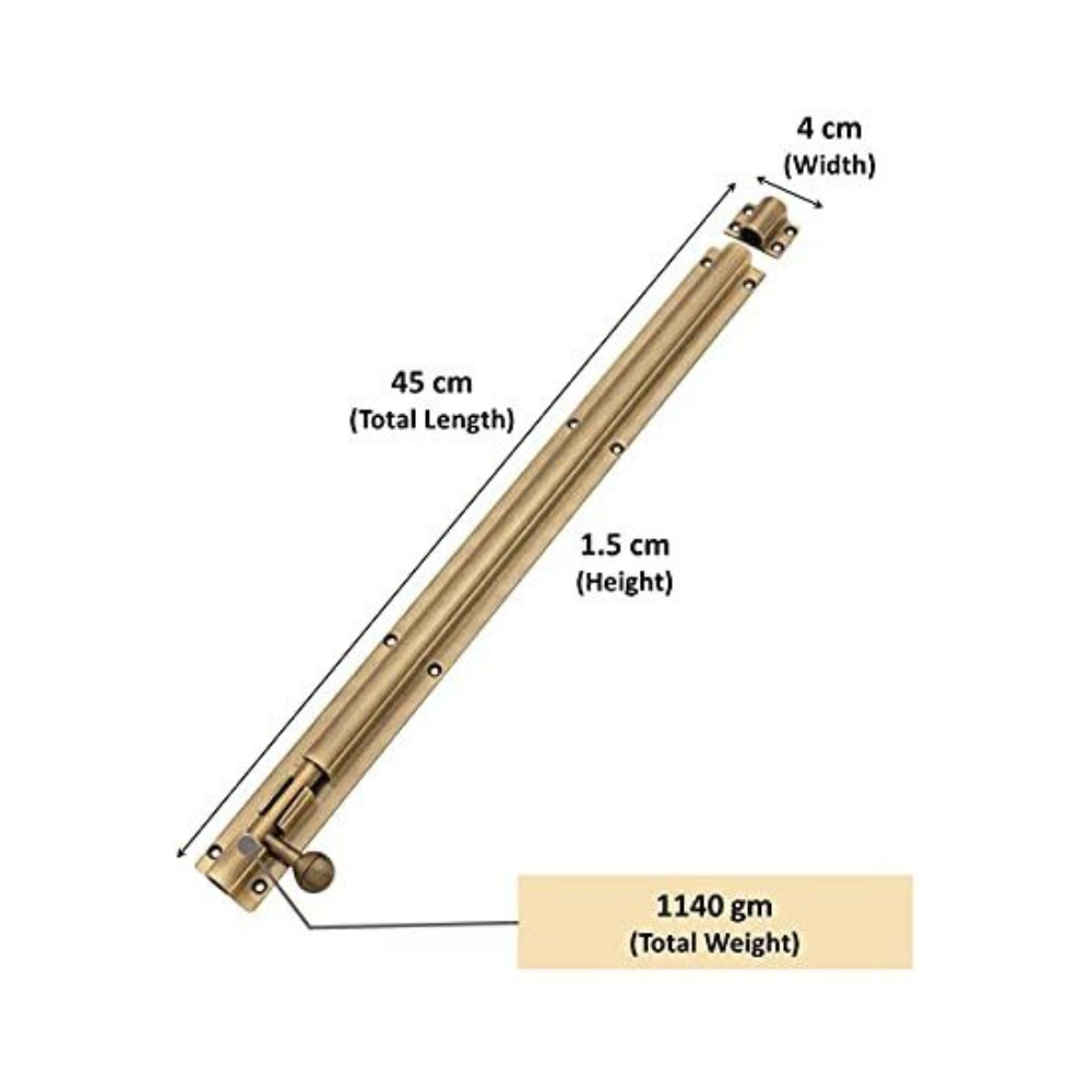 Aluminium Tower Bolt and Steel Rod, Brass Antique Finish (TB001) (6Pcs)