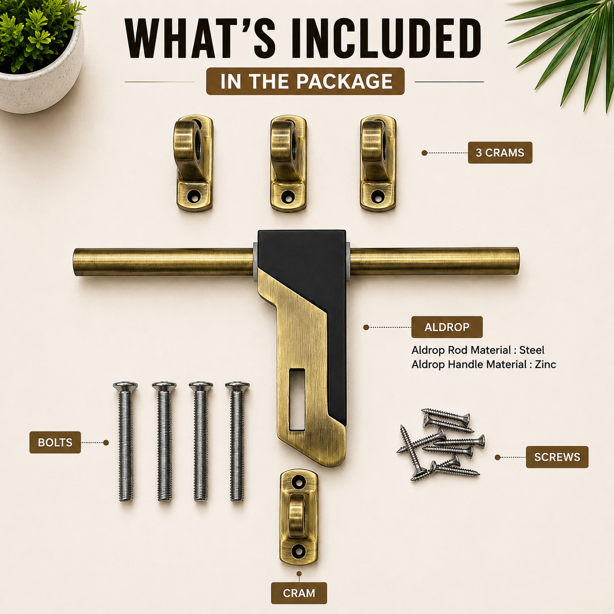 Zinc Aldrop, Brass Antique, Copper Antique & CPSS Finish (AAD-WZA008)