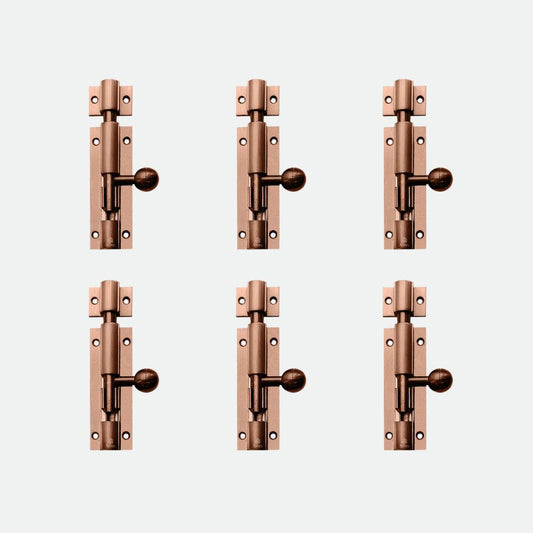 Aluminium Tower Bolt and Steel Rod, Brass Antique Finish, Black, Rose Gold & Silver Satin (Pack of 6) (TB001)