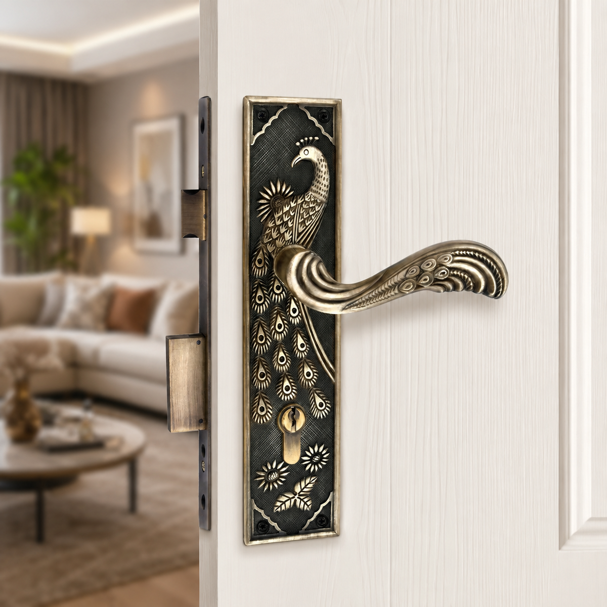 Heavy Duty Mortise Door Lock with One Sided Key for Bedroom, Brass Antique Finish (3 Keys) (MAYURCYOSK70)