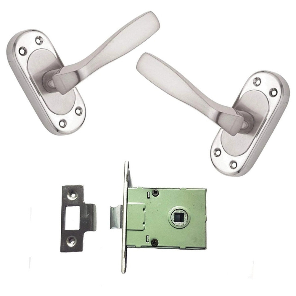 Stainless Steel Mortise Door Handle Set with Lock Body, Silver Satin Finish (Panda)