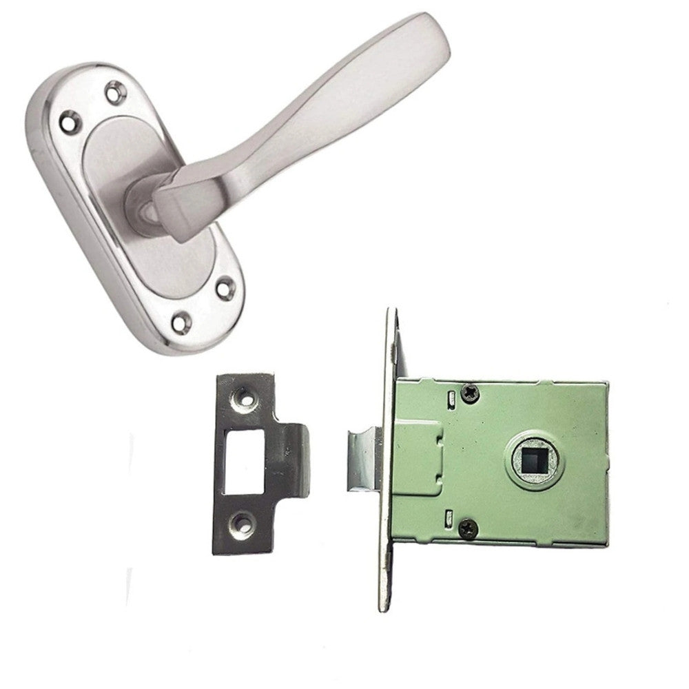 Stainless Steel Mortise Door Handle Set with Lock Body, Silver Satin Finish (Panda)