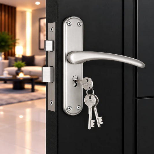 Stainless Steel Mortise Door Handle Set with Lock Body, Silver Satin Finish (BETA)