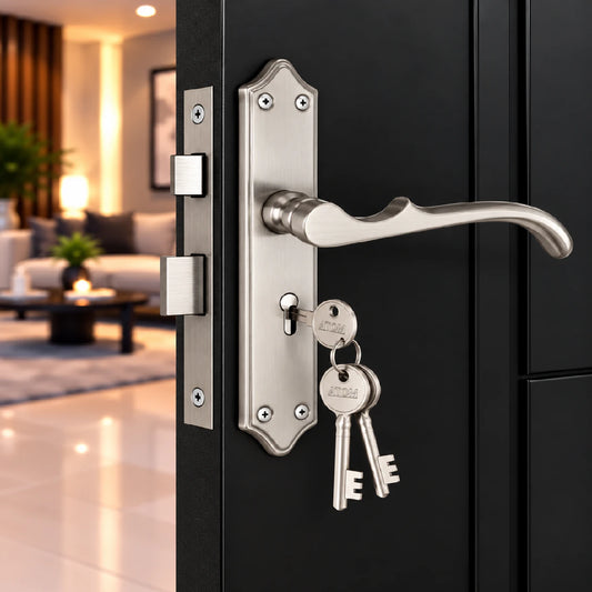 Stainless Steel Mortise Door Handle Set with Lock Body, Silver Satin Finish (Mercury)