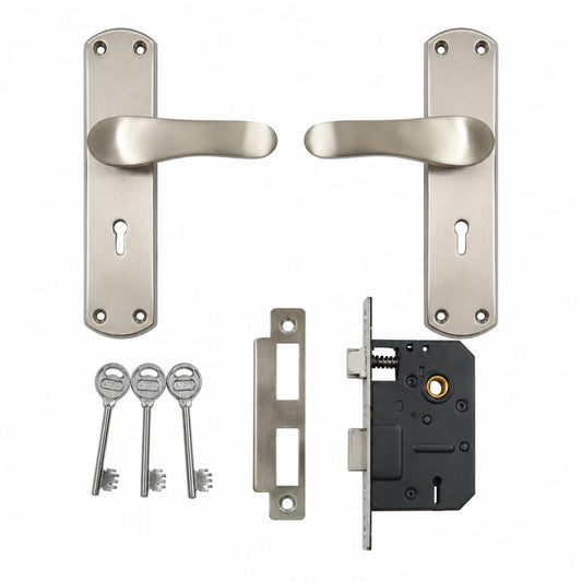 Iron Mortise Door Handle Set with Lock Body, Finish Brass Antique & CP Matt (3 Keys) (6 Lever Double Stage Lockset) (8 Inch) (804-KY)