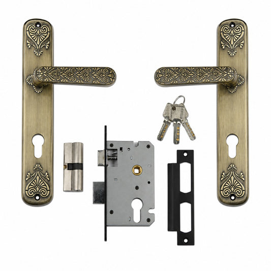 Triveni 10.5 Inch Mortise Handle Set with Key Lock, Antique Finish Zinc Door Lock (1 Side Key Operation) (MH-TRI)