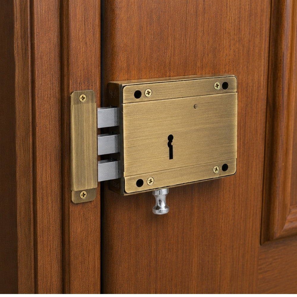 Brass & Iron material Door lock, Silver Satin Finish, 2 Keys (WDL-2)