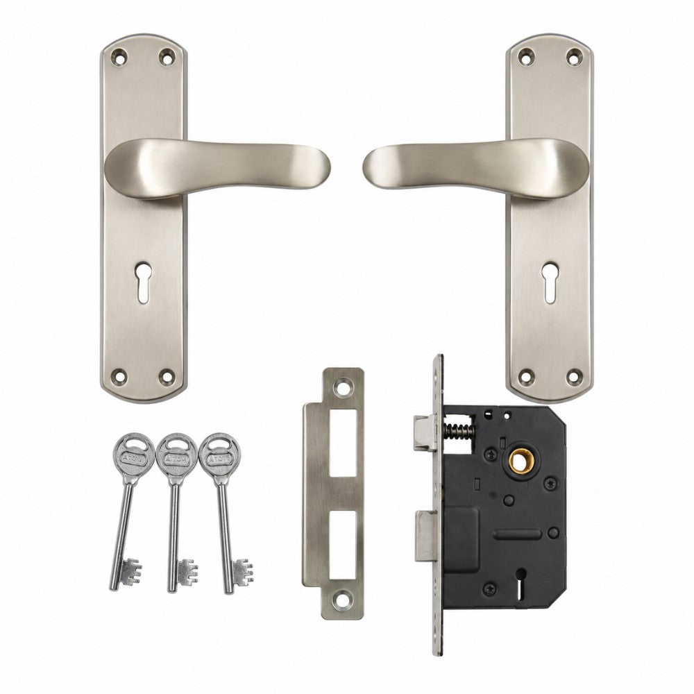 Iron Mortise Door Handle Set with Lock Body, Finish Brass Antique & CP Matt (3 Keys) (6 Lever Double Stage Lockset) (8 Inch) (804-KY)