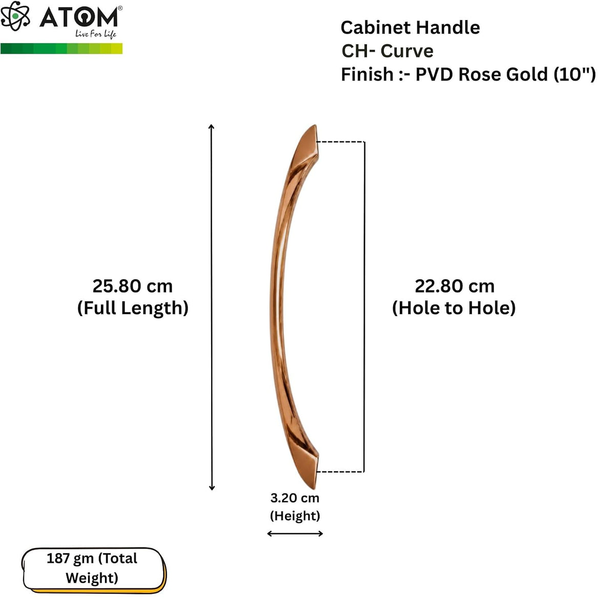 Cabinet Handle CH-CURVE PVD Rose Gold | Designer Curved Furniture Handle