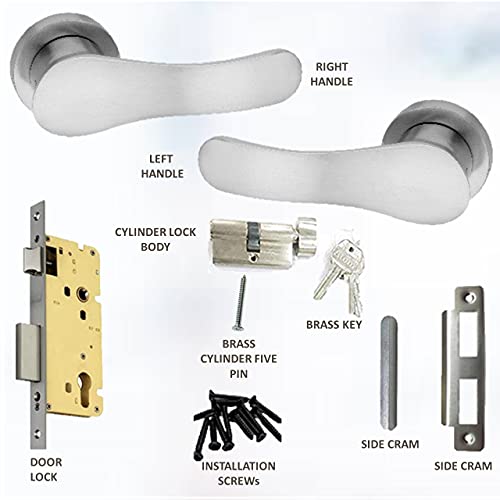 Mortise Rose Door Handle Set with Lock Body, 3 Keys, Silver Satin Finish (O-37Rose)