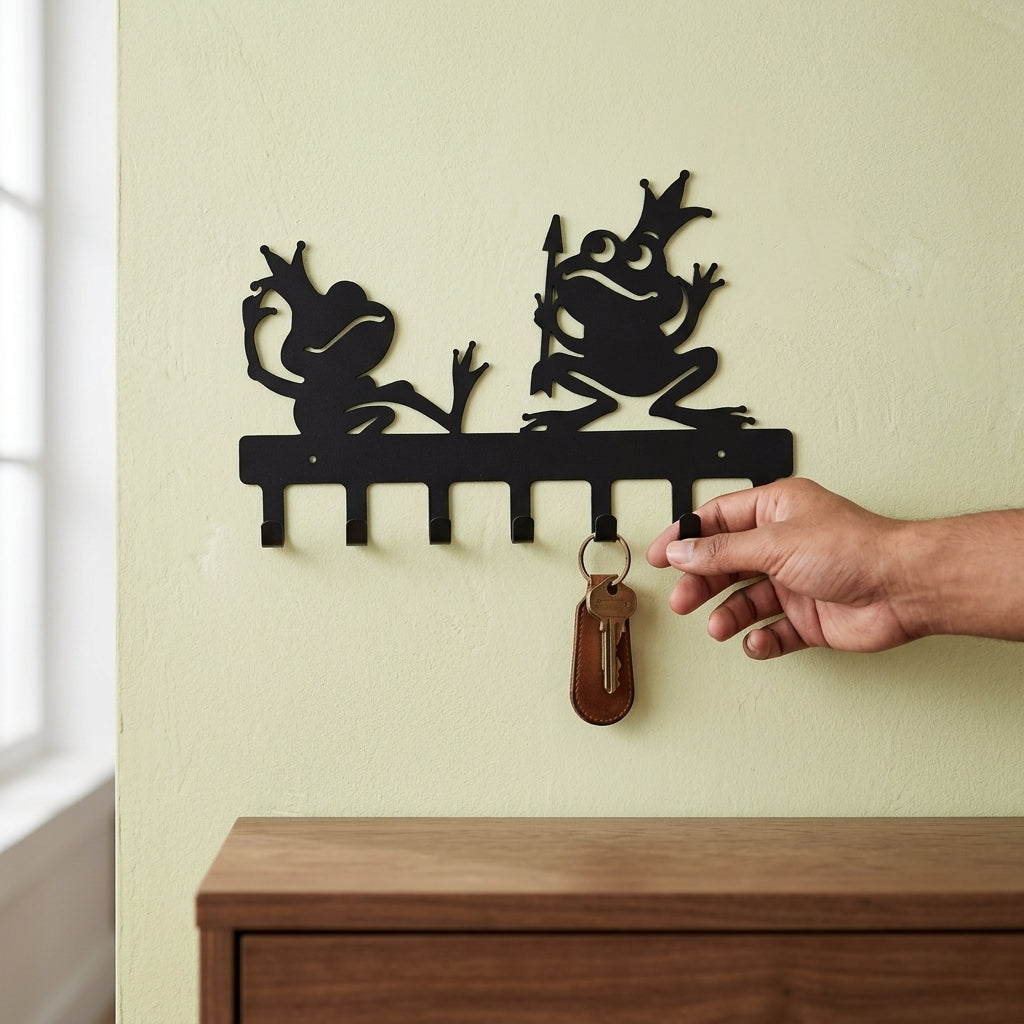Frog Designer Key Holder | Wall Mounted Metal Key Stand Black