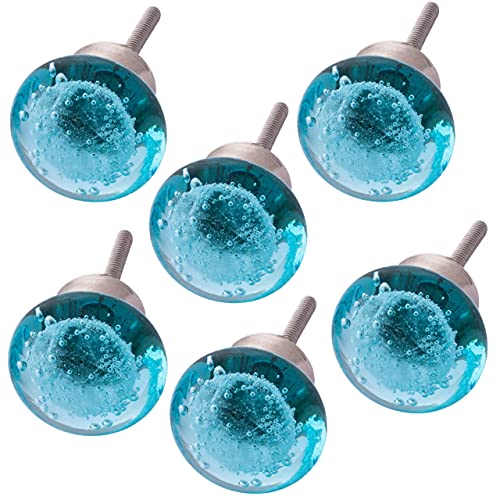 Glass Knob for Cabinet (6 Pack) (1.25 inches) (Blue, Small)