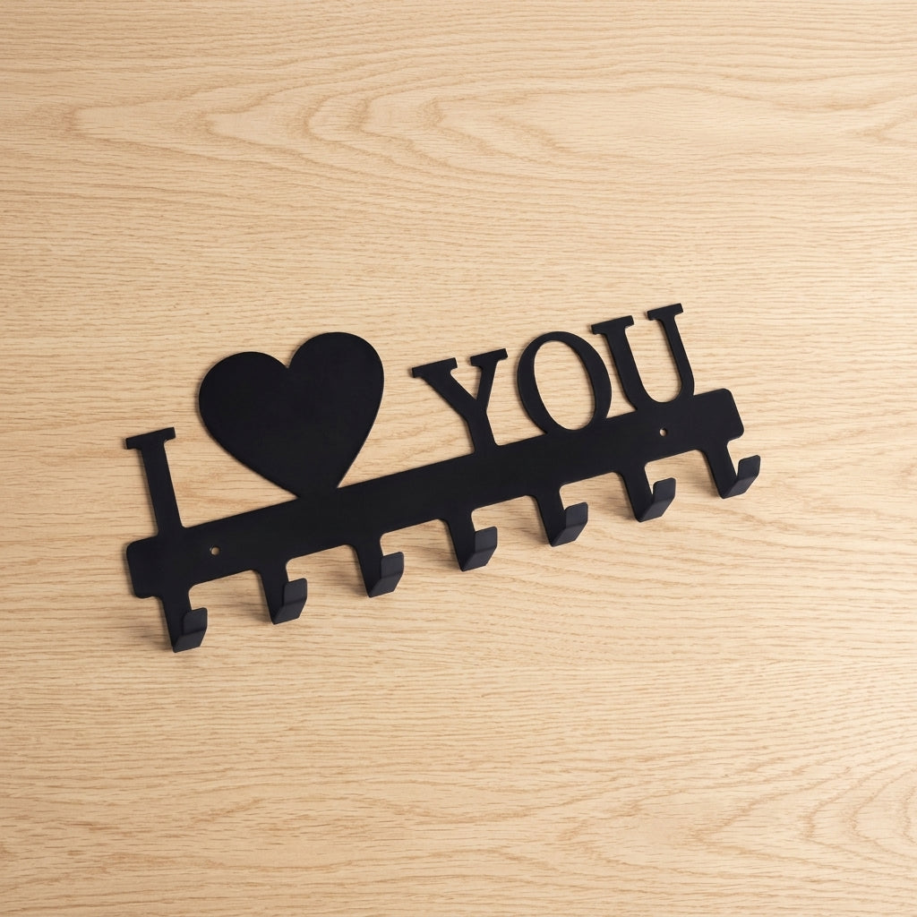 I Love You Designer Key Holder | Wall Mounted Metal Key Stand Black