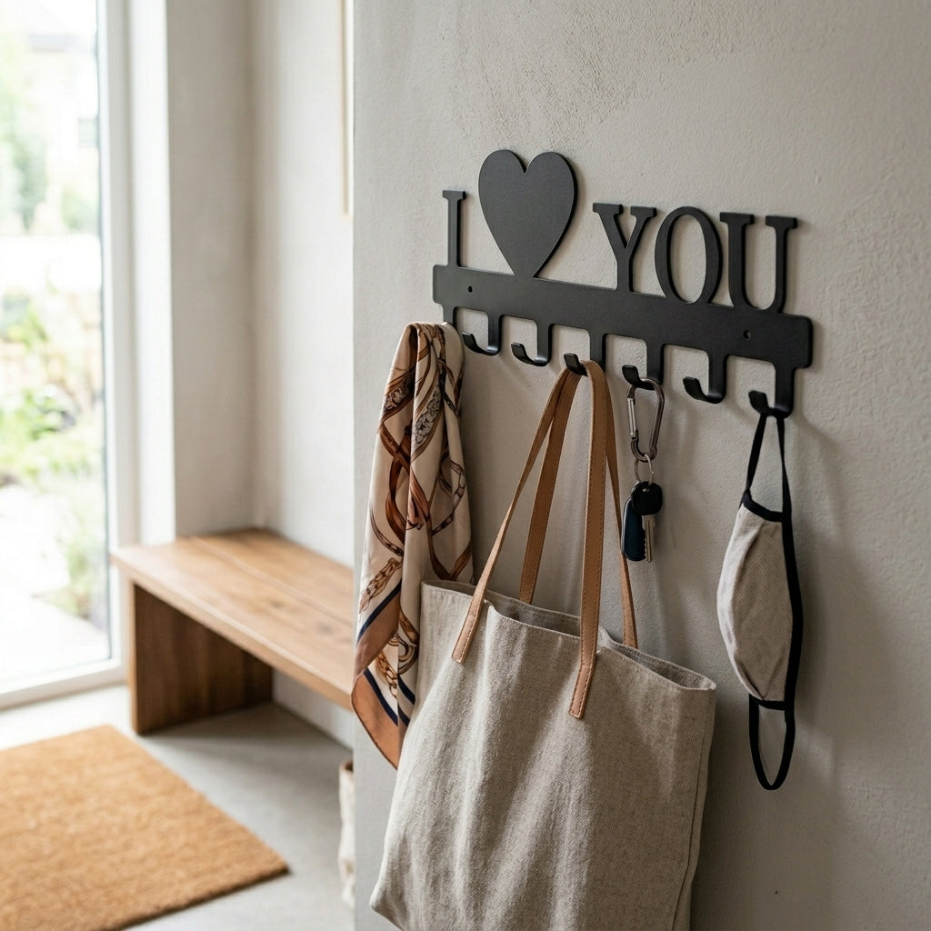 I Love You Designer Key Holder | Wall Mounted Metal Key Stand Black