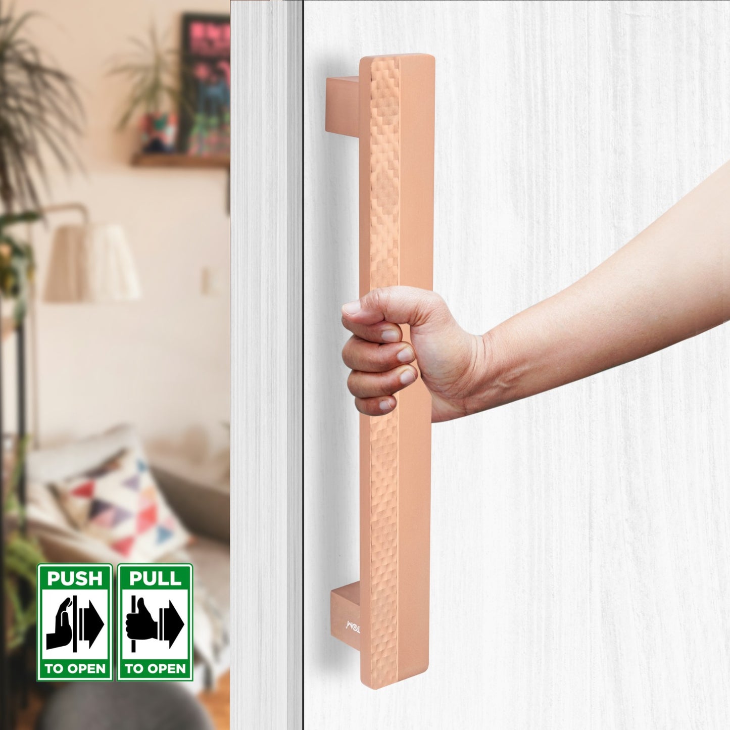 ATOM Walnut Main Door Pull Handle | Aluminium | PVD Rose Gold Finish | 1 Year Warranty