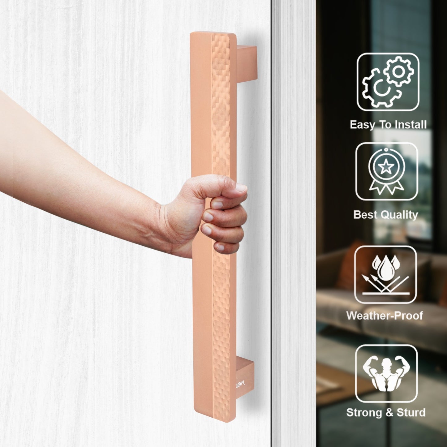 ATOM Walnut Main Door Pull Handle | Aluminium | PVD Rose Gold Finish | 1 Year Warranty