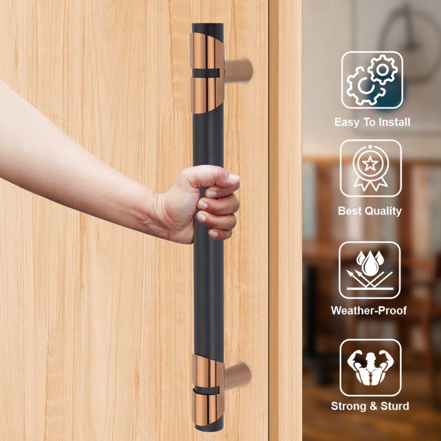 ATOM Cedar Main Door Pull Handle | Aluminium | Black Rose Gold PVD Finish | 1 Year Warranty